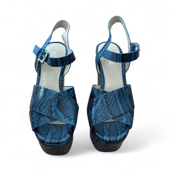 NWOT Michael Kors  Platform Heel Blue Snake Skin Embossed Leather Sz 5.5 - Picture 4 of 7